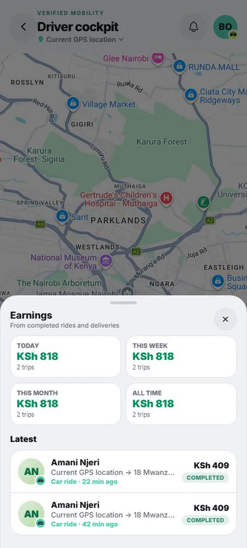 Zyra driver earnings for today, this week and this month